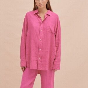 Desmond & Dempsey Pink Linen Top
